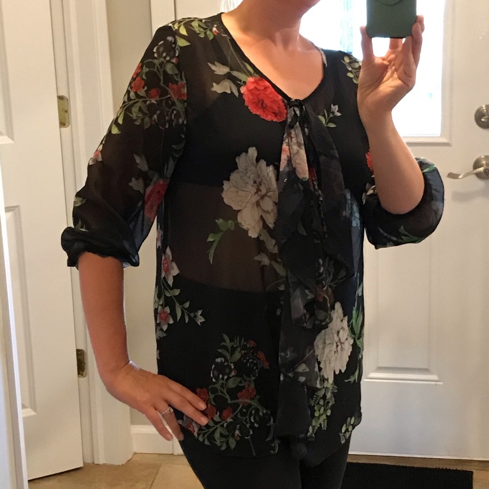 Sheer Black Floral Blouse by Sweet Pea NY & Co